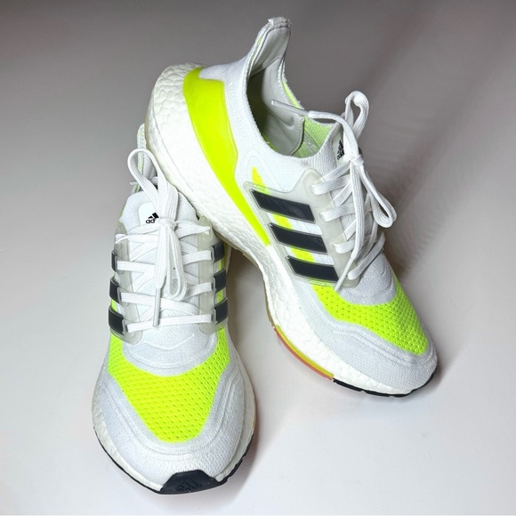 Adidas Men’s Ultraboost 21 Athletic Running Shoes - White and Neon Yellow Size-7 - Picture 7 of 10